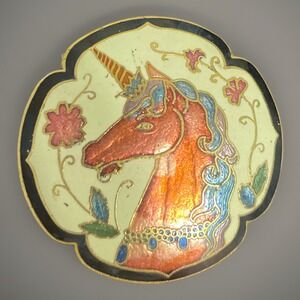 Vintage Cloisonné Mystical Unicorn Pendant (No backing)